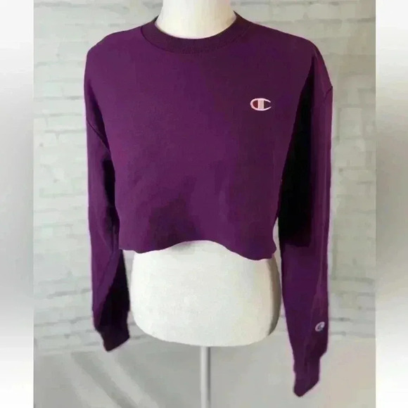Champion reverse weave purple fleece cropped crewneck RELAXED sweatshirt size XS - Picture 1 of 12